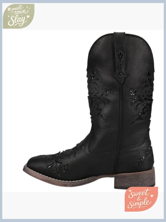Amazon.com | Corral Boots Womens Glitter Tooled-Inlay Snip  Womens Western Glitter Tooled Inlay Square Toe Pull On Casual Boots Mid Calf